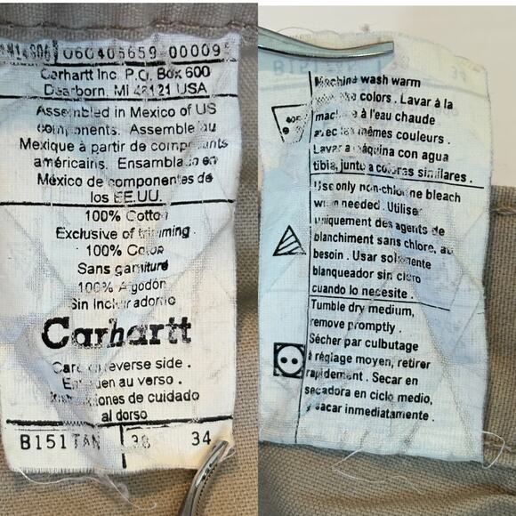 Carhartt B151 Tan‎ Duck Canvas Carpenter Dungaree Fit Work Pants 38x34 Tall - Picture 2 of 11